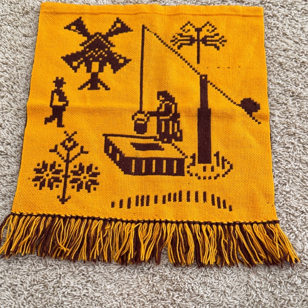 Vintage Finnish Takana Woven Wool Art Weave Tapestry Wall Hanging, Reversible